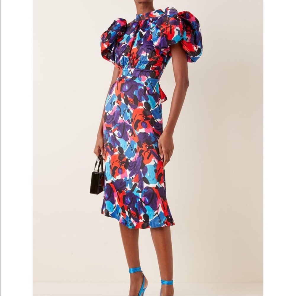 ROTATE Birger Christensen Dawn Puff Sleeve Dress with open back